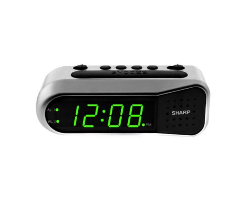SHARP Digital Dual Alarm Clock, Silver with Green LED Display, Ascending Alarm