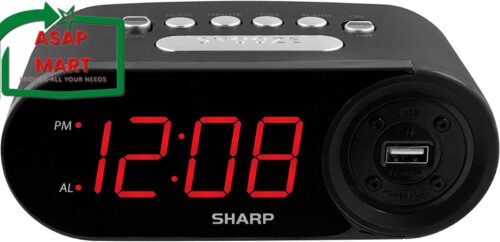 SHARP Digital Easy Read Alarm Clock with High-Speed USB Charging for Phones, Tab