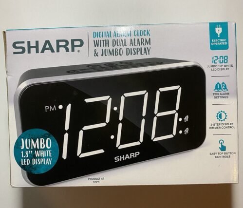 Sharp Dual Alarm Clock Black Jumbo Easy to Read 1.8” White LED Display SPC736A