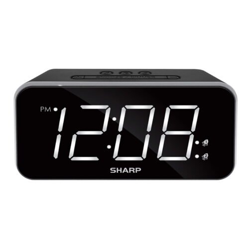 SHARP Dual Alarm Clock with Jumbo Easy to Read 1.8” White LED Display,Black Case
