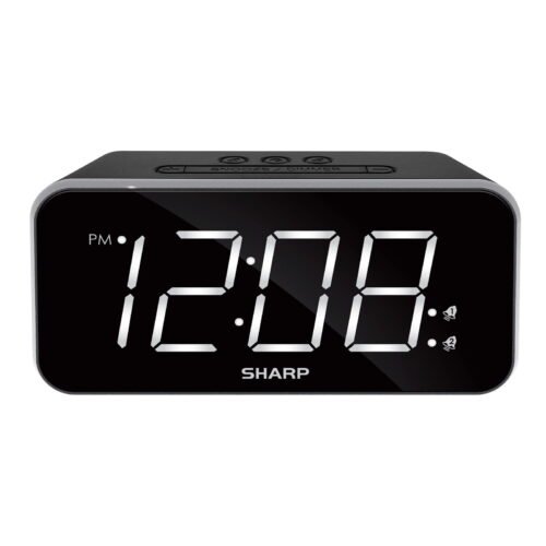 SHARP Dual Alarm Clock with Jumbo Easy to Read 1.8” White LED Display,Black Case