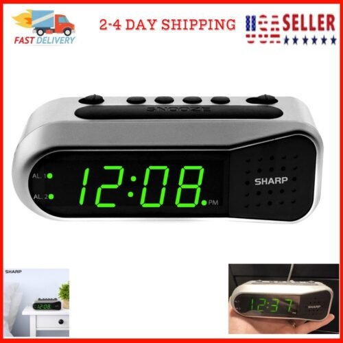 Sharp Electric Digital Dual Alarm Clock Battery Backup LED Large Display Snooze