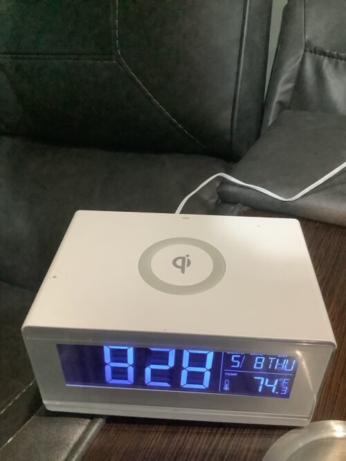 Sharper Image Digital Alarm Clock W/ Bluetooth & Wireless Charging Dock White