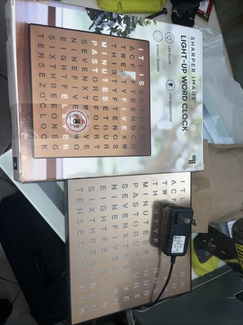 SHARPER IMAGE Light Up Electronic Word Clock Copper Finish/ LED Light DiSPLAY