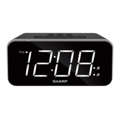 Sharp Jumbo 1.8" White LED Alarm Clock - Dual Alarm, Black Case