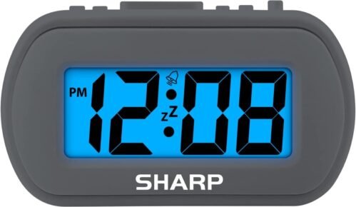 Sharp LCD Digital Alarm Clock, Black, SPC500A Easy to See Blue LCD Display