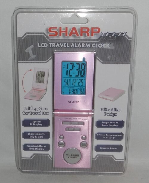 Sharp LCD Pink Folding Case Foldable Ultra Slim Travel Alarm Clock SPC4301