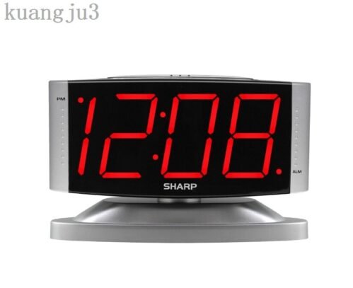 Sharp LED Digital Alarm Clock, Swivel Base, Silver Case, Red Display, SPC033a