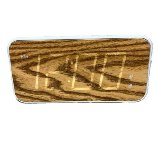 Sharp LED White Wood Grain Face Alarm Clock Model SPC736