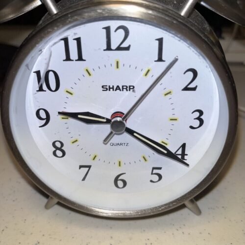 Sharp SPC800 twin bell quartz analog alarm clock, Stainless Steel