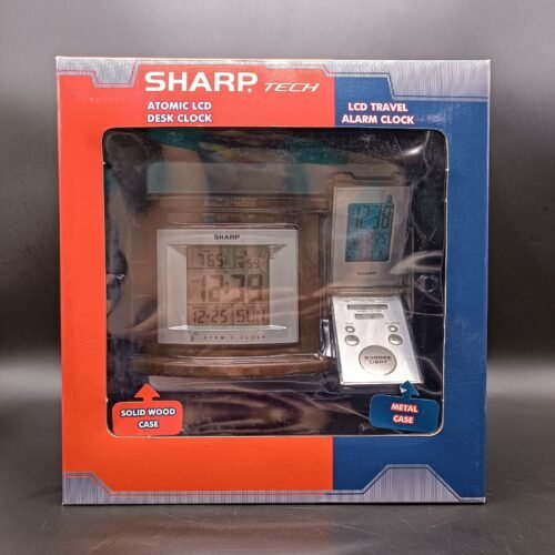 Sharp Tech Atomic LCD Desk Clock & LCD Travel Alarm Clock New in Box
