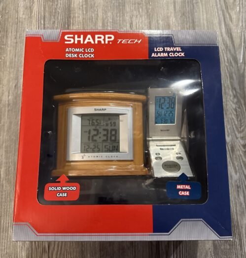 Sharp Tech Atomic LCD Desk Clock & LCD Travel Alarm Clock SPC324SC Brand New NIP