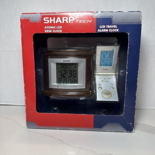 Sharp Tech Atomic LCD Desk Clock & LCD Travel Alarm Clock SPC324SC Brand New NIP