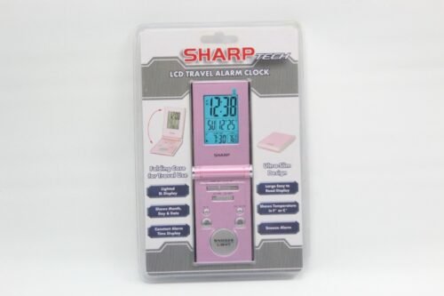 Sharp Tech LCD Travel Alarm Clock Ultra-Slim Design Folding Case SPC430I Pink