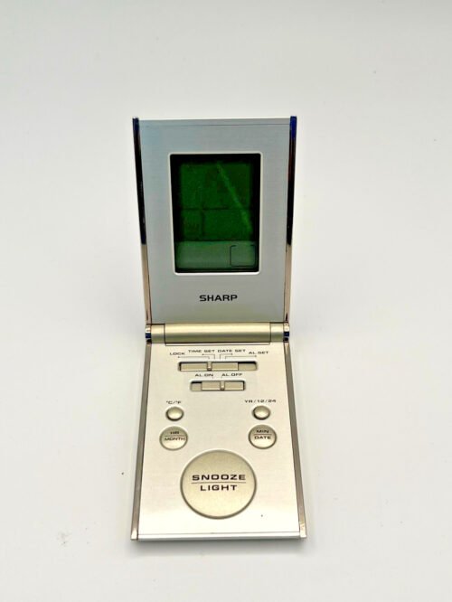 Sharp Travel Alarm Clock Silver & Gold Foldable Ultra-Slim Compact Backlit LCD