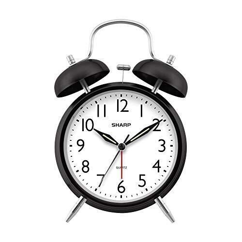 SHARP Twin Bell Alarm Clock - Loud Alarm - Great for Heavy Sleepers - Battery