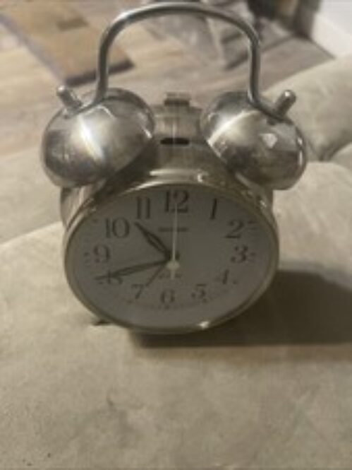 Sharp Twin Bell Alarm Clock Quartz Analog SPC800 Brushed Silver Loud Double Bell