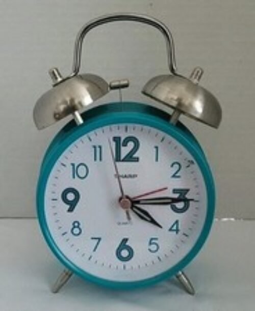 Sharp Twin Bell Alarm Clock Quartz Turquoise Teal Loud Retro Tested SPC851