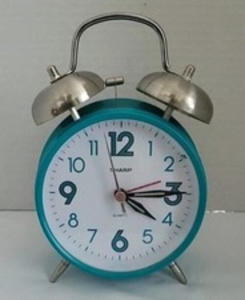 Sharp Twin Bell Alarm Clock Quartz Turquoise Teal Loud Retro Tested SPC851