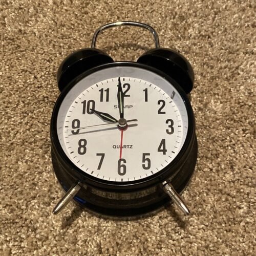 Sharp Twin Bell Quartz Analog Alarm Clock, Black, SPC843