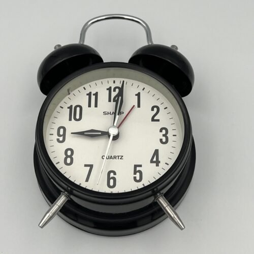Sharp Twin Bell Quartz Analog Black Alarm Clock Battery Operated Quartz