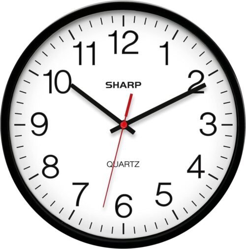 Sharp Wall Clock Silent Non Ticking 10 Inch Quality Quartz Battery Operated R...