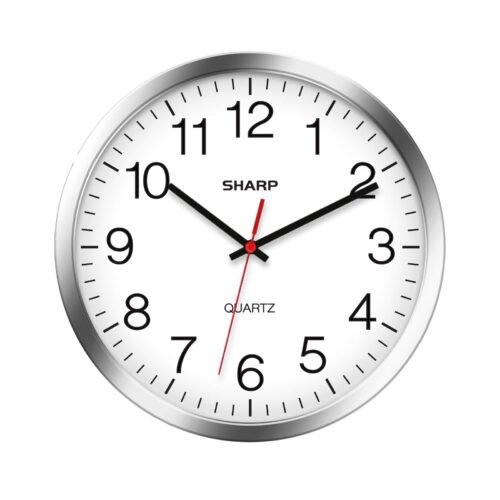 Sharp Wall Clock – Silver/Chrome, Silent Non Ticking 12 Inch Quality Quartz B...