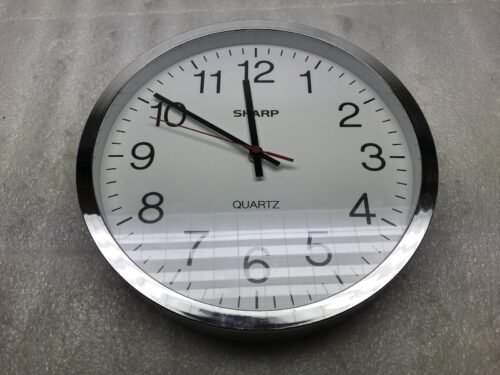 SHARP Wall Clock – Silver, Silent 14" Quality Quartz - Battery Not Incl'd