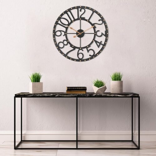 Shedoo 24" Black Industrial Wall Clock, Battery Operated #R024