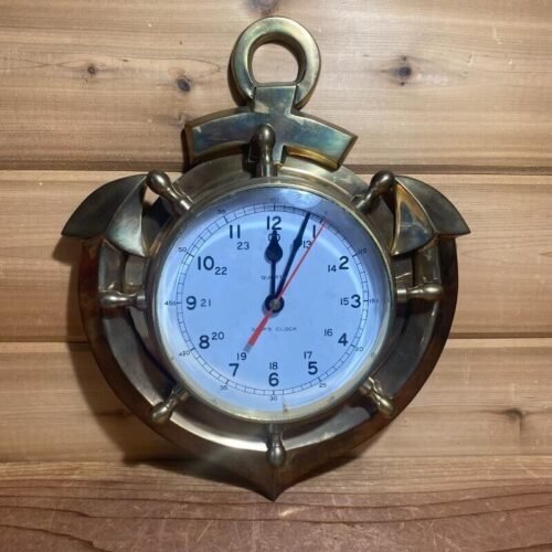 Ships Anchor Nautical Quartz Wall Clock Heavy Brass Works Good 12" H x 10" W