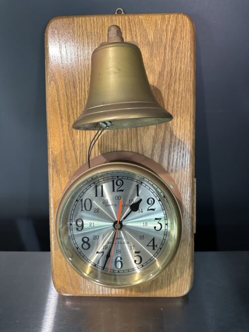 Ships Quartz Bell Clock Battery Operated Antique Brass wood Wall clock Tested