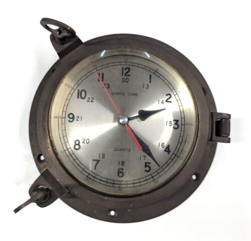 * Ship's Time Brass Wall Clock Porthole Nautical Maritime - Needs New Movement