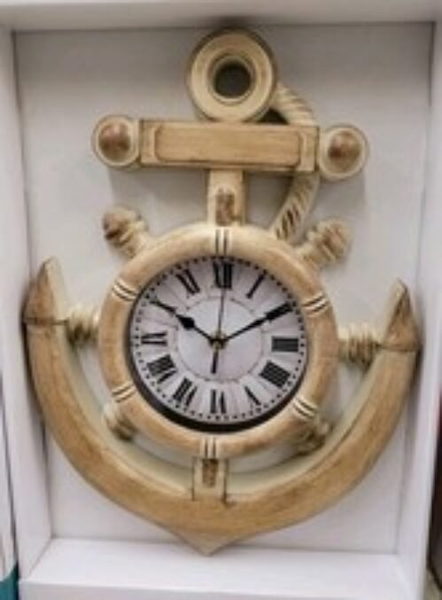 Ship Wheel and Anchor Wall Clock Wood Color 10 Inch New In Box
