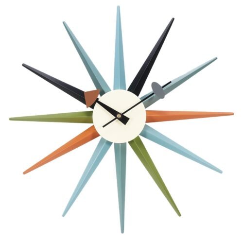 SHISEDECO Modern Sunburst Clock in Multicolor, Non Ticking Wooden Mid Century...