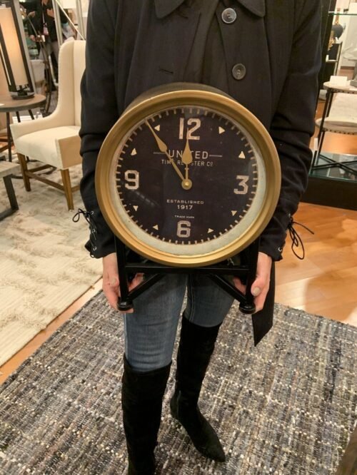 SHYAM XXL 16" VINTAGE STYLE AGED METAL ROUND TABLE DESK MANTLE CLOCK UTTERMOST