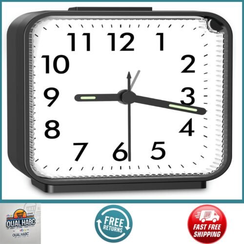Silent Analog Alarm Clock, Battery Powered, Non-Ticking, Snooze, Night Light