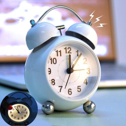 Silent Analog Alarm Clock Vintage Retro Backlight BedroomTwin Loud Bell Kids