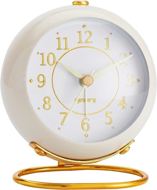 Silent Non-Ticking Retro Alarm Clock Gold Bedside Table Clock for Light Sleepers