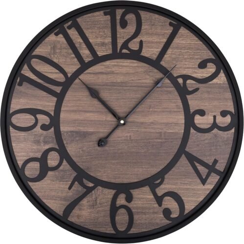 Silent,Non Ticking,Battery Operated Round Modern Big Wood Wall Clocks