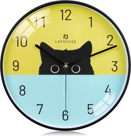 Silent Non Ticking Black Cat Wall Clock for Cat Lovers, Colorful Wall Clocks Bat