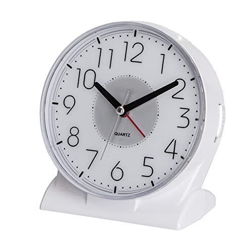 Silent No Ticking Analog Alarm Clock,Readable for Seniors Vision White