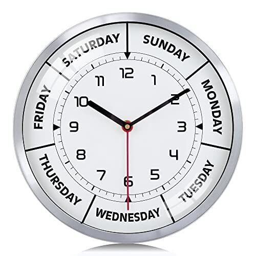 Silent Retirement Clock Day of The Week Wall Clock for Home DecorBrushed