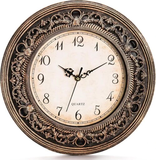 Silent Wall Clock 13 Inch Vintage Large Battery Operated round Bathroom
