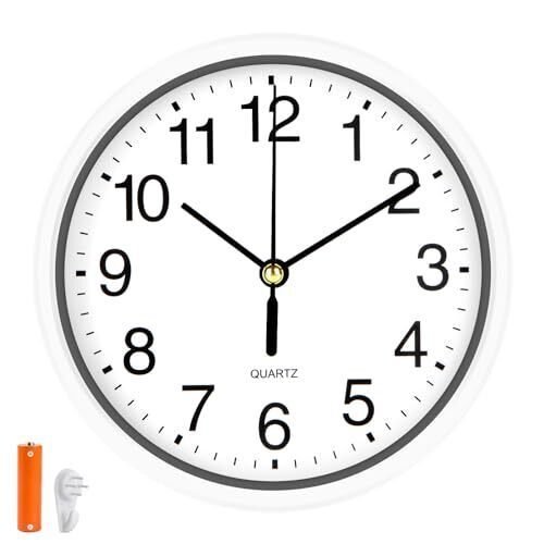 Silent Wall Clock Non Ticking, 6 Inch Wall Clocks Battery Operated, White