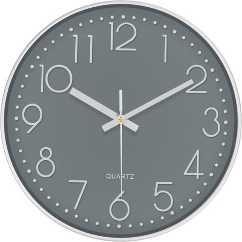 Silent Wall Clocks Battery Operated 8 Inch, Analog Wall Clock with Oversized Num