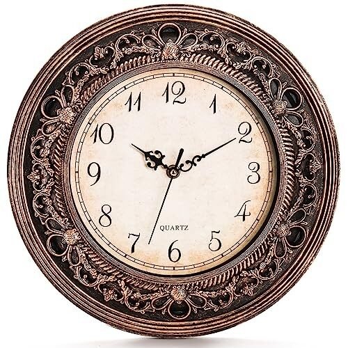 Silent Wall Clock Vintage Large Wall Clocks, Battery Operated Round 13 Inch