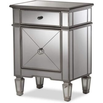 Silver 1 Drawer 22 in. W Nightstand with Mirrored Accents