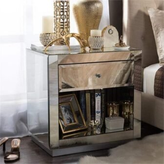 Silver 1 Drawer 26 in. W Nightstand, Sturdy Bedside Nightstand Table