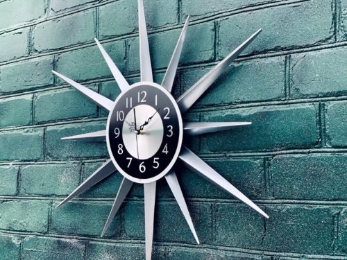Silver Atomic Clock Starburst Unique Wall Clock George Nelson Style Sunburst