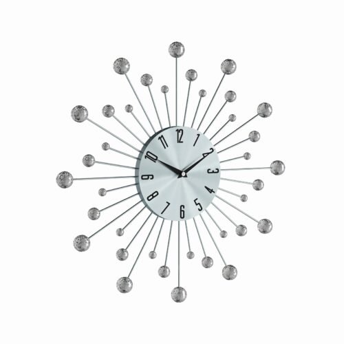 Silver Black Sunburst Clock Wall Mount Clock Mirror Large Clocks for Living Room